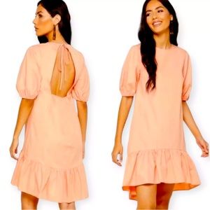 NWT TOPSHOP peach cotton ruffle hem dress with open tie in back.